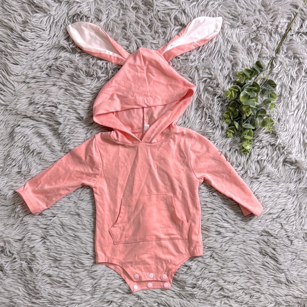 Pink Bunny Ear Hooded Baby Onesie size 6-12 months
